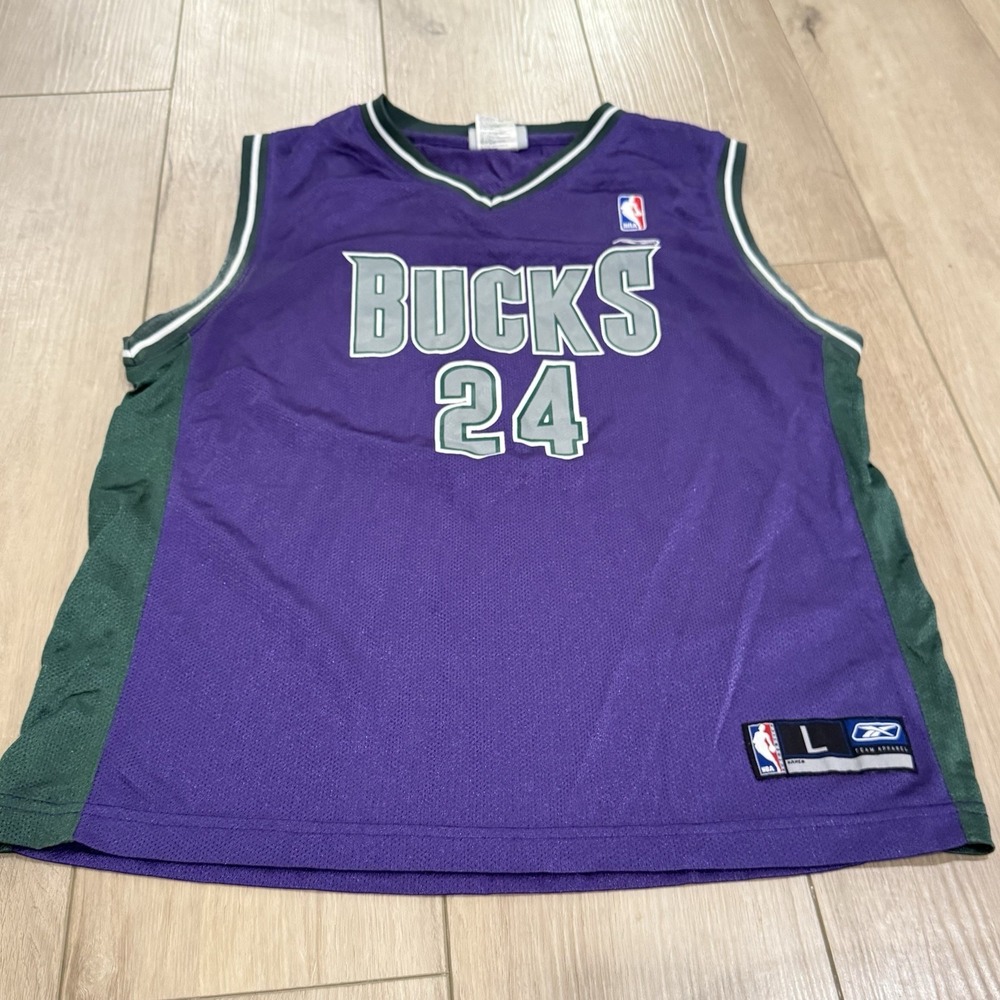Reebok Milwaukee Bucks Jersey Youth L 14/16 Purple NBA‎ #24 Desmond Mason VTG